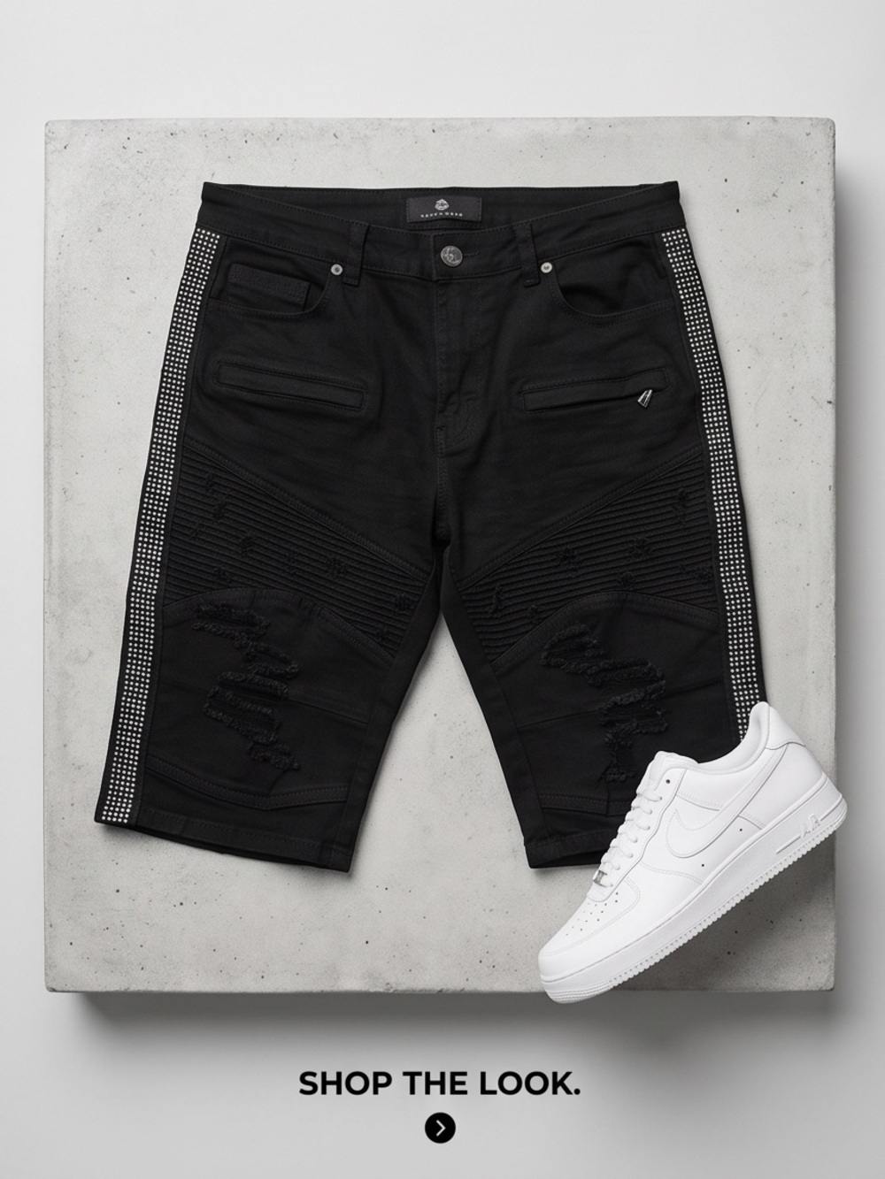Men's Black Athletic Ribbed Knee-Length Shorts